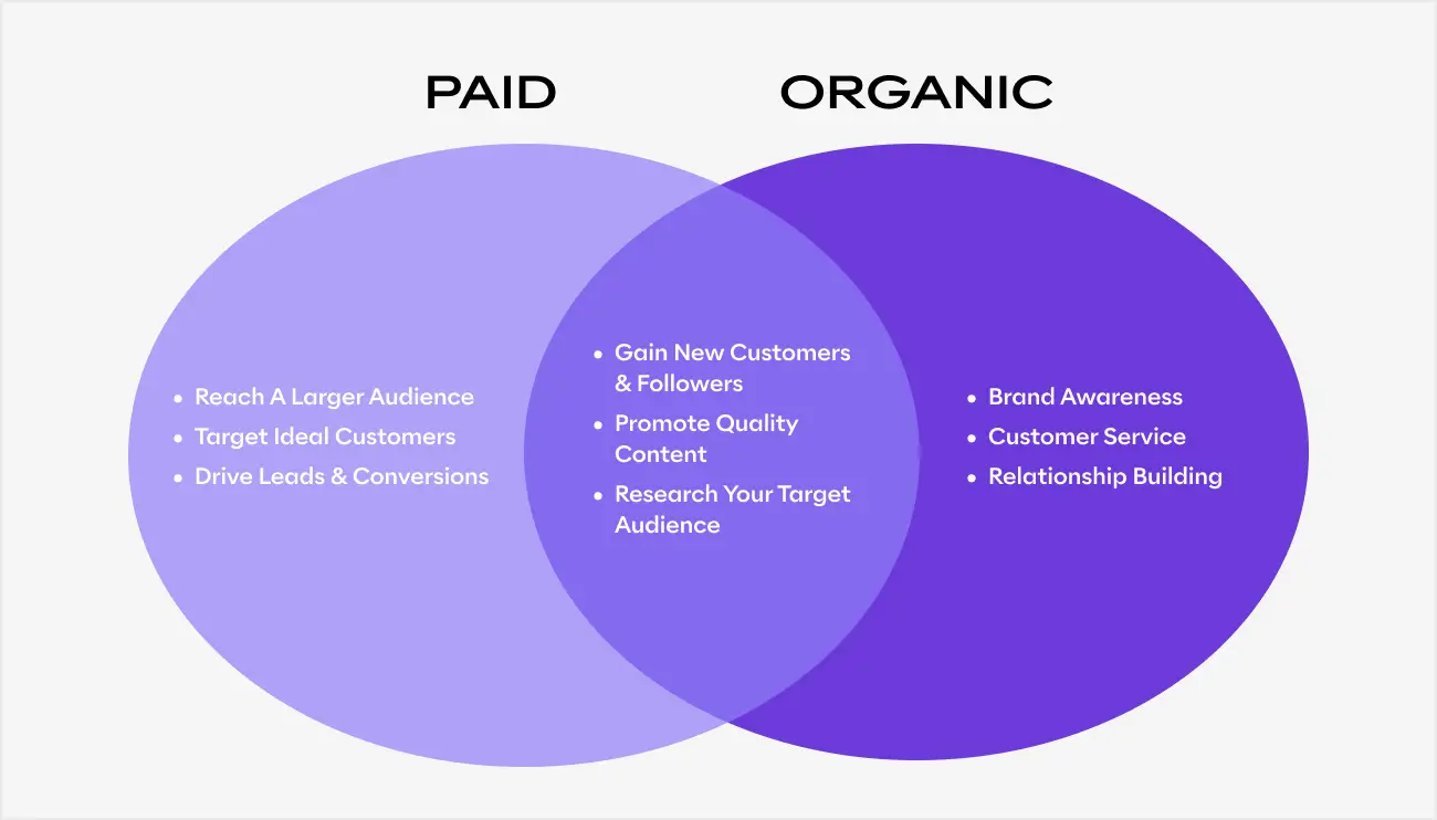 Venn diagram comparing paid vs organic search in the marketing funnel.