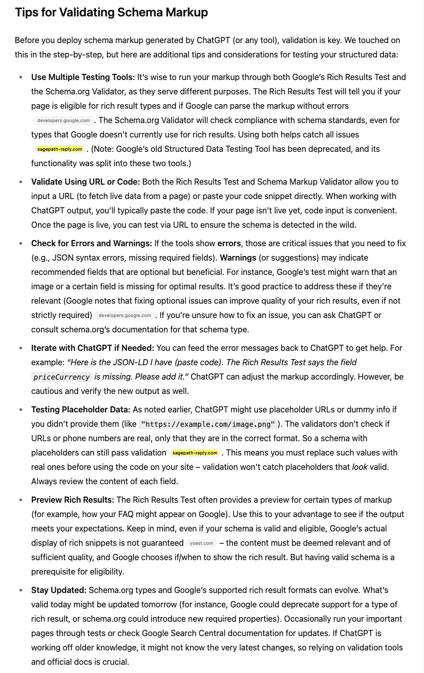 Screenshot showing a generative search result from ChatGPT deep research highlighting sources used by LLM pointing to Sagepath Reply article.