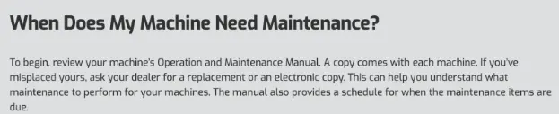 A similar webpage section titled 'When Does My Machine Need Maintenance?' with the same content as the first image, but with a heading styled using a CSS class labeled 'h4.'